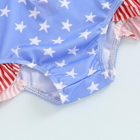 Toddler Baby Girl 4th of July Swimsuit Star Striped Rash Guard Bathing Suit Long Sleeve One Piece Swimwear in Saudi Arabia
