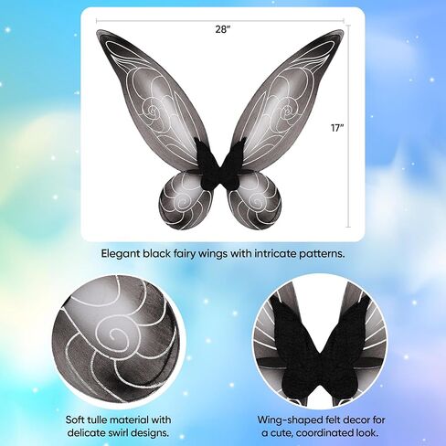 فانكريديبل مجموعة اكسسوارات ازياء الجنية | اجنحة الجنية وتاج الجنية مع جليتر | اجنحة الجنية الاسنان السوداء in Kuwait