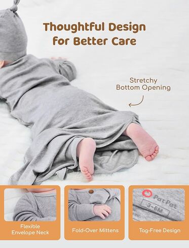 PATPAT Tencel & Wool Blend Baby Sleeper Gown for Newborn Boy Girl Infant, Knotted Sleep Sack as Premium Gift for Baby in Kuwait