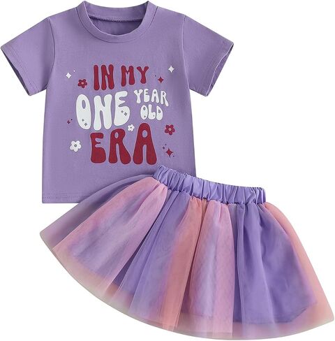 Baby Girl First Birthday Outfit In My One Year Old Era Shirt Tops and Tutu Skirts Set Baby My 1st Birthday Clothes in Saudi Arabia