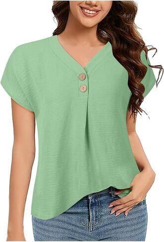 Womens Tops Summer Dressy Casual Shirts Short Sleeve V Neck Blouses Business Work Tshirts Long Sleeve Dress Shirt in Saudi Arabia