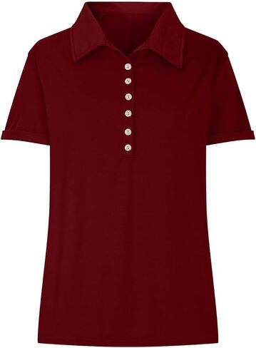 Womens Summer Tops Collared Button V Neck Short Sleeve Shirts Business Work Casual Loose Fit Tshirts Fashion Outfits in Saudi Arabia