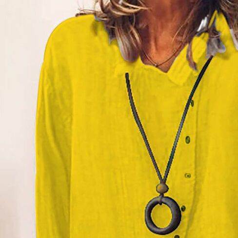 Womens Baggy Breathable Cotton Linen Blouses Long Sleeve Button Lightweight Shirt Tops Solid Color Casual Shirts in Saudi Arabia