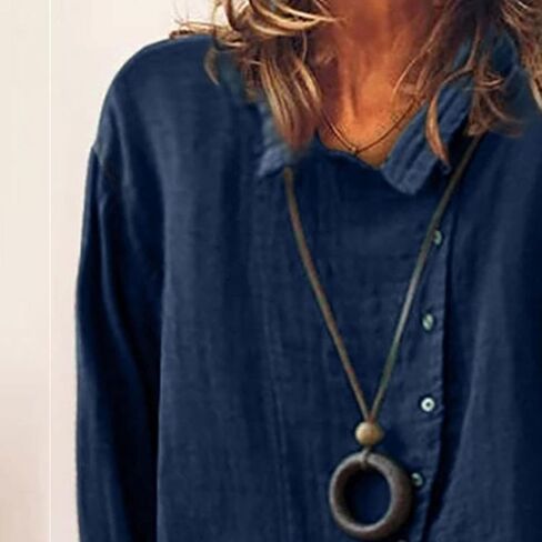 Womens Baggy Breathable Cotton Linen Blouses Long Sleeve Button Lightweight Shirt Tops Solid Color Casual Shirts in Saudi Arabia
