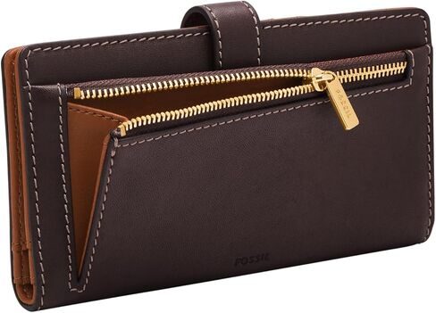 Fossil Women's Lennox Leather Tab Clutch Wallet, Black (Model: SL10036001) in Saudi Arabia