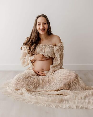 2 Piece Puffy Tulle Pregnancy Dress for Women Off Shoulder Maternity Gowns for Photoshoot Flying Dresses in Saudi Arabia
