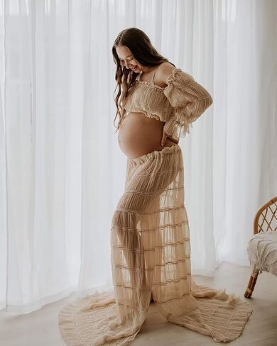 2 Piece Puffy Tulle Pregnancy Dress for Women Off Shoulder Maternity Gowns for Photoshoot Flying Dresses in Saudi Arabia