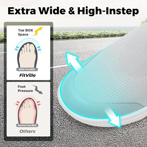 FitVille Women's Extra Wide Slip on Shoes, Wide Walking Shoes Arch Support Casual Sneakers Comfortable Orthopedic Shoe for Plantar Fasciitis Neuropathy in Saudi Arabia