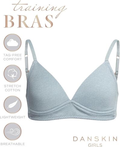 Danskin Girls' A-Cup Training Bra - Molded, Wire-Free, Microfiber Bra with J-Hook Straps, Size 34A, White Marble/Light Blue/Neutral in Saudi Arabia