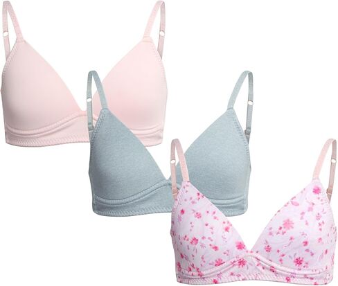 Danskin Girls' A-Cup Training Bra - Molded, Wire-Free, Microfiber Bra with J-Hook Straps, Size 34A, White Marble/Light Blue/Neutral in Saudi Arabia
