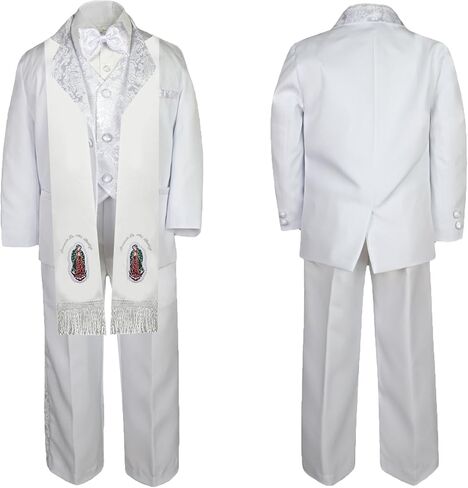 Baby Boy Teen Baptism Notch Lapel Paisley Suit Silver Virgin Mary on Stole SM-20 in Kuwait
