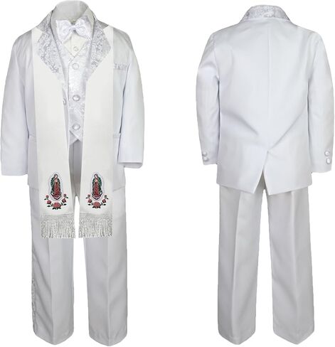 Baby Boy Teen Baptism Notch Lapel Paisley Suit Silver Virgin Mary on Stole SM-20 in Kuwait
