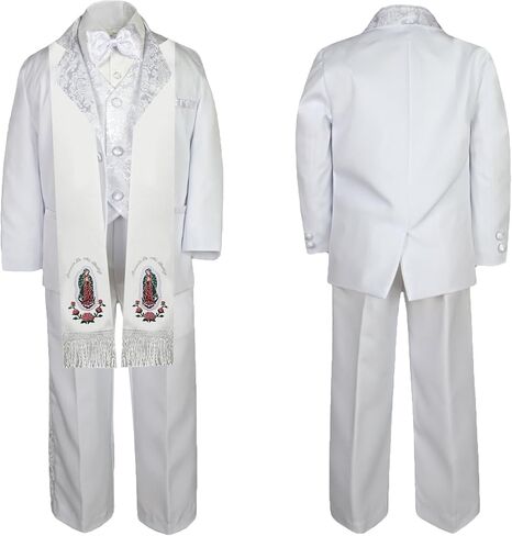 Baby Boy Teen Baptism Notch Lapel Paisley Suit Silver Virgin Mary on Stole SM-20 in Kuwait