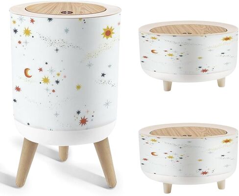 Set of 3 Trash Can with Press Lid seamless stars space print for kids Scandinavian boho nursery Medium Garbage Can & Small Desktop Trash can, Waste Bin Wastebasket for Bathroom Kitchen Office in Saudi Arabia