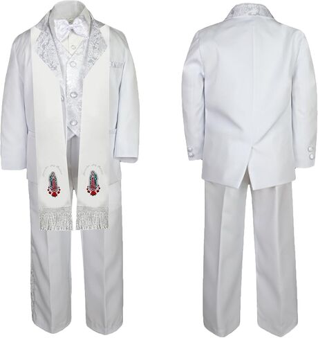 Baby Boy Teen Baptism Notch Lapel Paisley Suit Silver Virgin Mary on Stole SM-20 in Kuwait