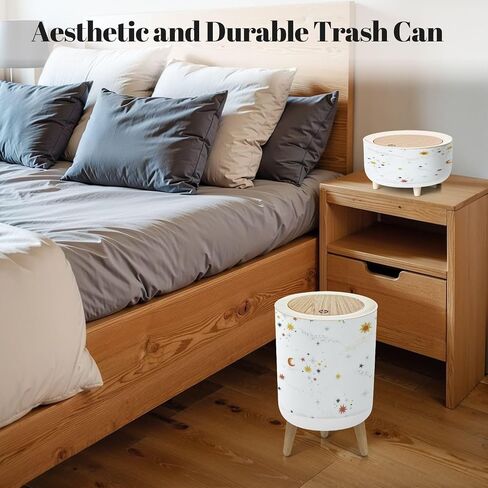 Set of 3 Trash Can with Press Lid seamless stars space print for kids Scandinavian boho nursery Medium Garbage Can & Small Desktop Trash can, Waste Bin Wastebasket for Bathroom Kitchen Office in Saudi Arabia