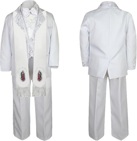 Baby Boy Teen Baptism Notch Lapel Paisley Suit Silver Virgin Mary on Stole SM-20 in Kuwait