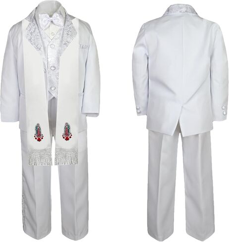 Baby Boy Teen Baptism Notch Lapel Paisley Suit Silver Virgin Mary on Stole SM-20 in Kuwait