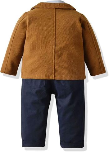 Boys Tuxedo Suits Long Sleeve Bow Tie Shirt+Jacket Outerwear+Suspender+Trousers 4Pcs Outfits Sets Formalwear in Saudi Arabia