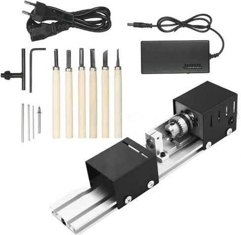 Mini Lathe Machine For Wood & Metal, 7-Speed DIY Polisher with Precision Drill Chuck for Grinding, Engraving, Drilling, And Crafting Beads(Black) in Kuwait