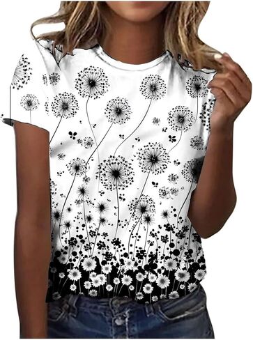 Plus Size Tops for Women Short Sleeve Dressy Casual Summer Tunic Graphic Tees Novetly Floral Shirts Tshirts Blouse in Kuwait