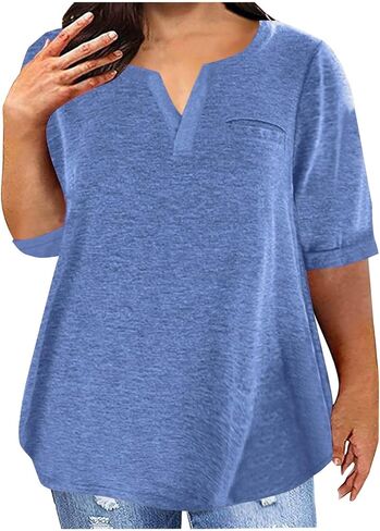Plus Size Tops for Women V Neck Short Sleeve Shirt Summer Blouse Tunic Tops to Hide Belly Loose Fit Basic Tee Tshirt in Saudi Arabia