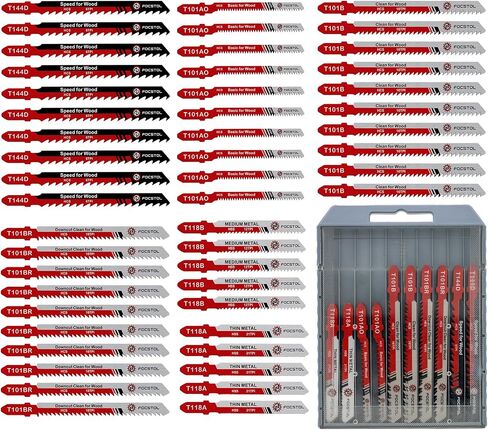 50PCS T-Shank Jigsaw Blades Set - FOCSTOL HSS/HCS Jig Saw Blades for Cutting Metal, Wood and Plastic (T118A,T118B,T101AO,T101B,T101BR,T144D) in Saudi Arabia