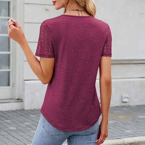 Women's Short Sleeve Dressy Tops Lace Eyelet Pleated Summer Tops Trendy Casual T-Shirts Cute Work Outfits Blouses in Saudi Arabia