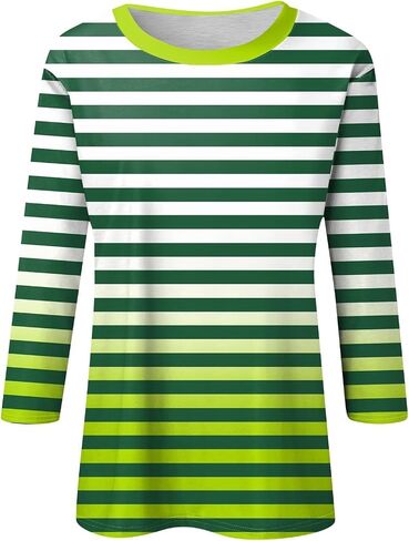 3/4 Length Sleeve Women Tops Round Neck Summer Striped Shirts Dressy Casual Tunic Tops Trendy Blouses in Kuwait