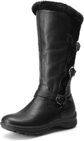 DREAM PAIRS Minx Women's Winter Fully Fur Lined Triple Buckle Ruched Snow Knee High Boots Grey PU-SZ-11 in Saudi Arabia