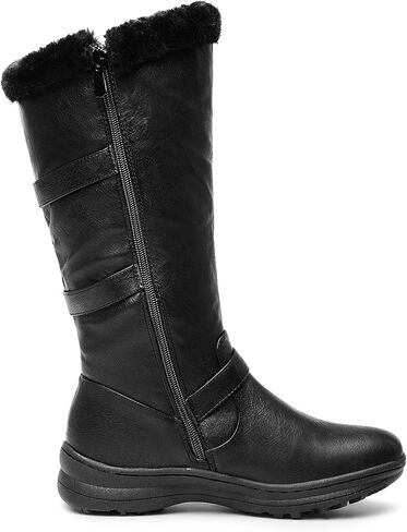 DREAM PAIRS Minx Women's Winter Fully Fur Lined Triple Buckle Ruched Snow Knee High Boots Grey PU-SZ-11 in Saudi Arabia
