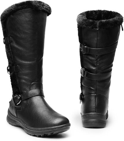 DREAM PAIRS Minx Women's Winter Fully Fur Lined Triple Buckle Ruched Snow Knee High Boots Grey PU-SZ-11 in Saudi Arabia