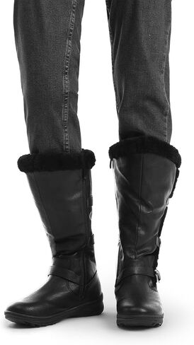 DREAM PAIRS Minx Women's Winter Fully Fur Lined Triple Buckle Ruched Snow Knee High Boots Grey PU-SZ-11 in Saudi Arabia