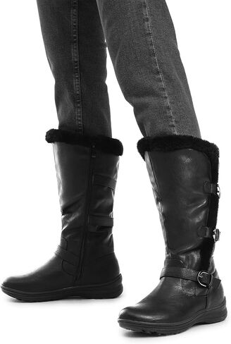 DREAM PAIRS Minx Women's Winter Fully Fur Lined Triple Buckle Ruched Snow Knee High Boots Grey PU-SZ-11 in Saudi Arabia
