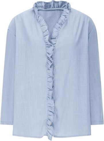 زر القميص لأسفل للنساء من الكتان القطن غير الرسمي 3/4 كم من LOW hem Blouse Bluse Trim in Kuwait
