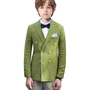 VENNYNG Boys Summer Linen Suit Jacket Blazer Double Breasted Lightweight Kids Wedding 2-16 Years