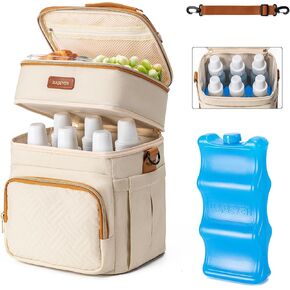 Insulated Breastmilk Cooler Bag with Ice Pack - Holds 6x9oz Bottles, Leakproof Double Layer, Bottle Cooler Bag with Adjustable Strap for Nursing Moms, Daycare & Travel