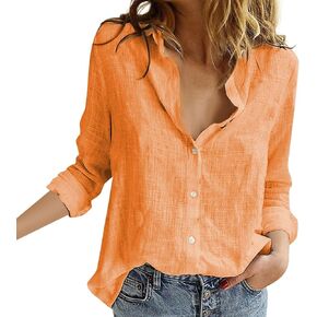 Women's Plus Size Tops Fall Business Casual Long Sleeve Lapel Button Shirt Tops