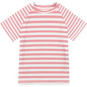 Peach Stripes Bathing Suit Kids Short Sleeves Summer Clothes Swimwear Beach Tops 3T