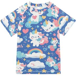Cute Unicorns Clouds Girls Bathing Suit UV Protection Basketball Shirt Swimwear Beach Tops 3T