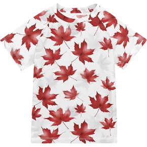 Canadian Red Maple Leaf Kids Bathing Suits Girls UV Protection Football Sports Shirt Swimwear Beach Tops 3T