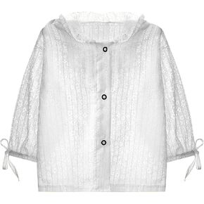 Girls Lightweight Thin Sun Protective Clothing Summer Hollow Mesh Breathable Outdoor Jacket Button Coat for Kids