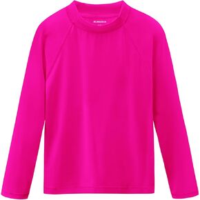 Girls Rash Guard Swim Shirt Long Sleeve for Toddler Kids Rashguard Water Shirt UPF50+ Swimming Fishing Sun SPF Shirt Neon Pink 3T