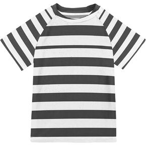 Black White Stripes Kids Bathing Suit Sun Protection Youth Sports Tshirts Swimwear Beach Tops 3T