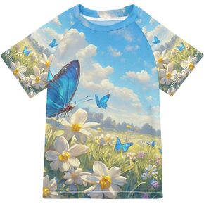 Spring Daffodils Butterfliy Girls Bathing Suit Sun Protection Shirts Swimwear Beach Tops 3T