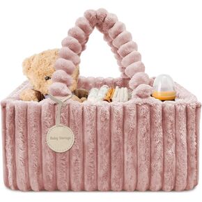 Baby Diaper Caddy Organizer for Changing Table, Baby Storage Basket for Diapers and Baby Wipes, Gift for Baby Shower, Car Caddy Organizer, Nursery Diaper Organizer, Portable Diaper Storage, Dark Pink