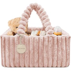 Baby Diaper Caddy Organizer for Changing Table, Baby Storage Basket for Diapers and Baby Wipes, Gift for Baby Shower, Car Caddy Organizer, Nursery Diaper Organizer, Portable Diaper Storage, Light Pink