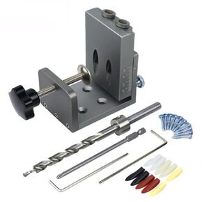 Aluminum Alloy Pocket Hole Jig Kit with 9mm Step Drill Bit Wood Doweling jig Drilling Hole Guide Locator Tools for Carpentry