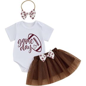 طفل طفلة طفلة كرة القدم ملابس الركبي طباعة قصيرة الأكمام bodysuit brown tulle تنورة 2pcs لعبة اليوم ملابس رياضية