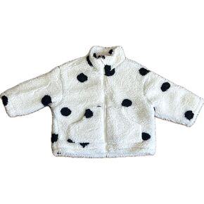Polka Dot Sherpa Fleece Jacket, White with Black Dots, Cozy Winter Outerwear